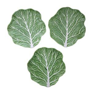 Threshold St of 3 Cabbage Leaf Stoneware Salad Plates 9.5" NWT